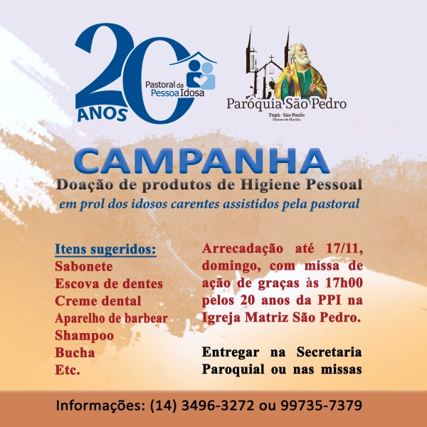 Pastoral da Pessoa Idosa � PPI realiza Campanha de arrecada��o de Produtos de Higiene Pessoal