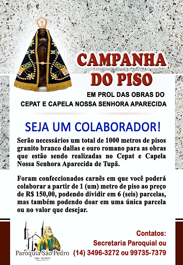 Campanha do Piso ser� realizada para Cepat e Capela Nossa Senhora Aparecida