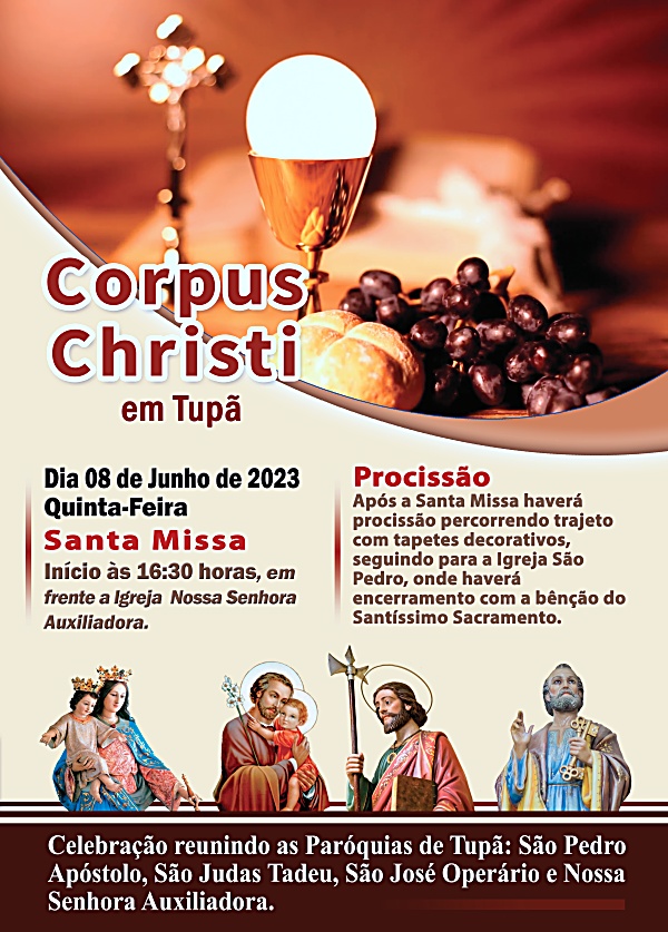 Celebra��o de Corpus Christi reunir� as quatro par�quias de Tup�