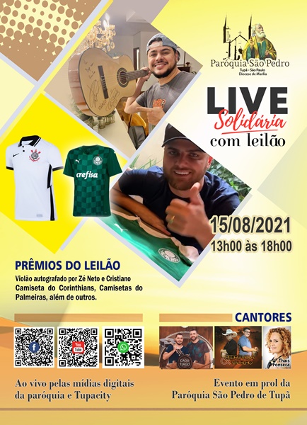 S�o Pedro Ap�stolo de Tup� far� �Live Solid�ria com Leil�o� no dia 15 de Agosto
