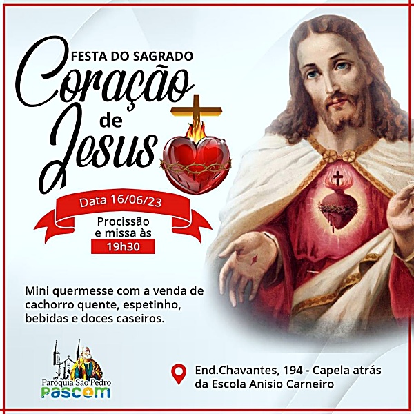 Sagrado Cora��o de Jesus ser� celebrado no dia 16 de Junho