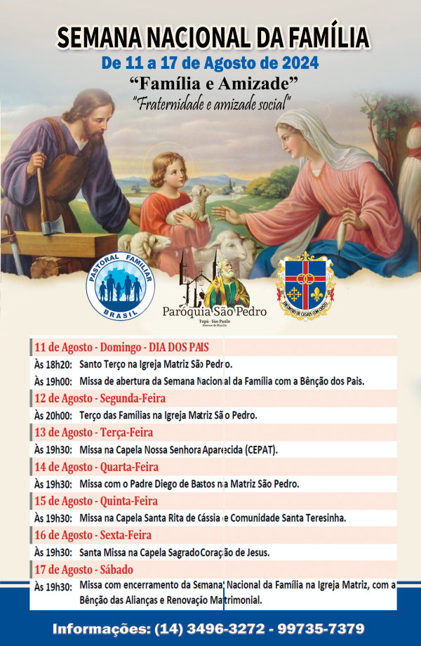 S�o Pedro de Tup� ir� celebrar Semana Nacional da Fam�lia 2024