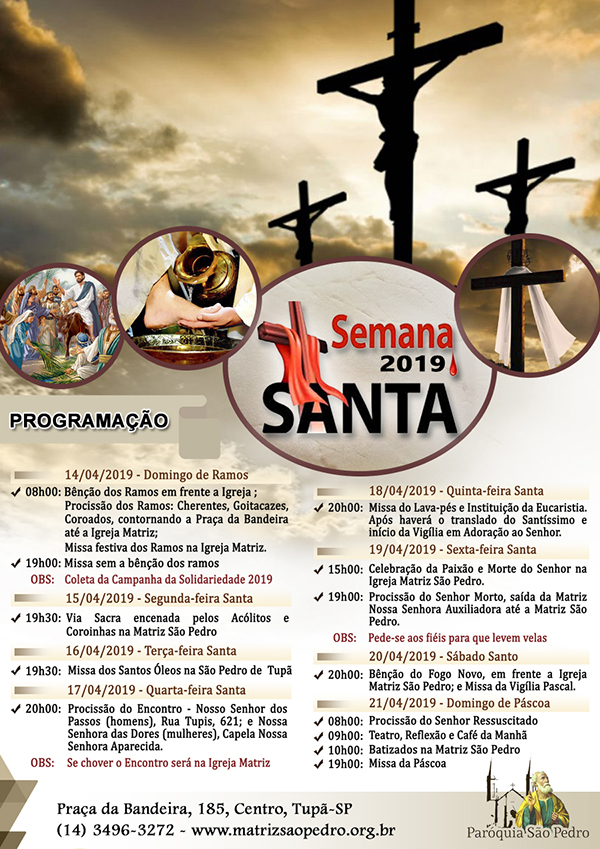 Par�quia S�o Pedro de Tup� divulga Programa��o para a Semana Santa 2019