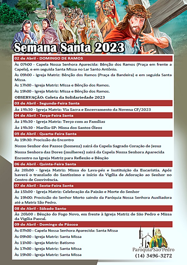 S�o Pedro de Tup� tem Programa��o definida para a Semana Santa 2023