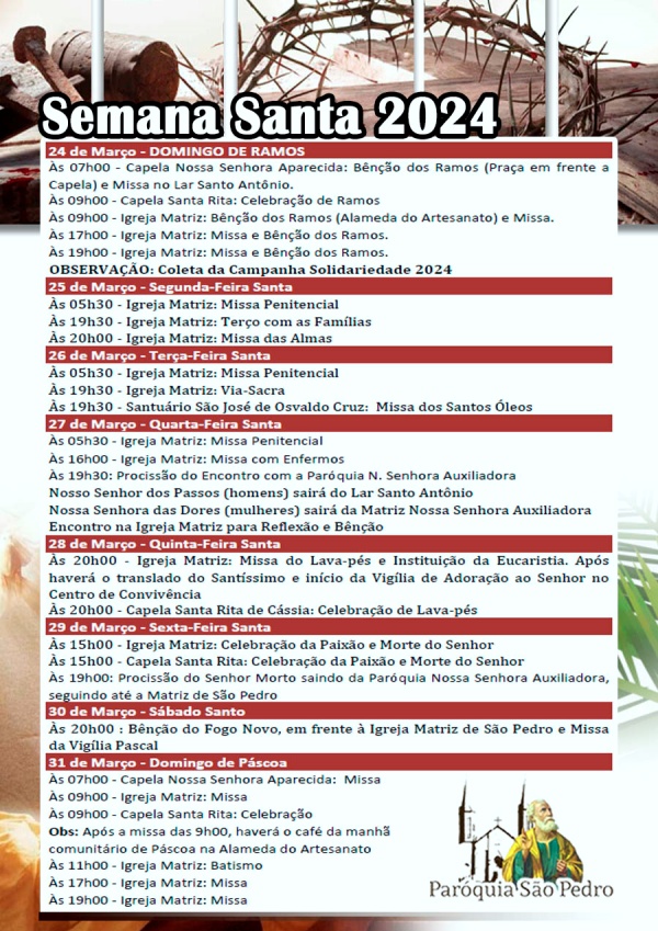 S�o Pedro de Tup� tem Programa��o definida para a Semana Santa 2024