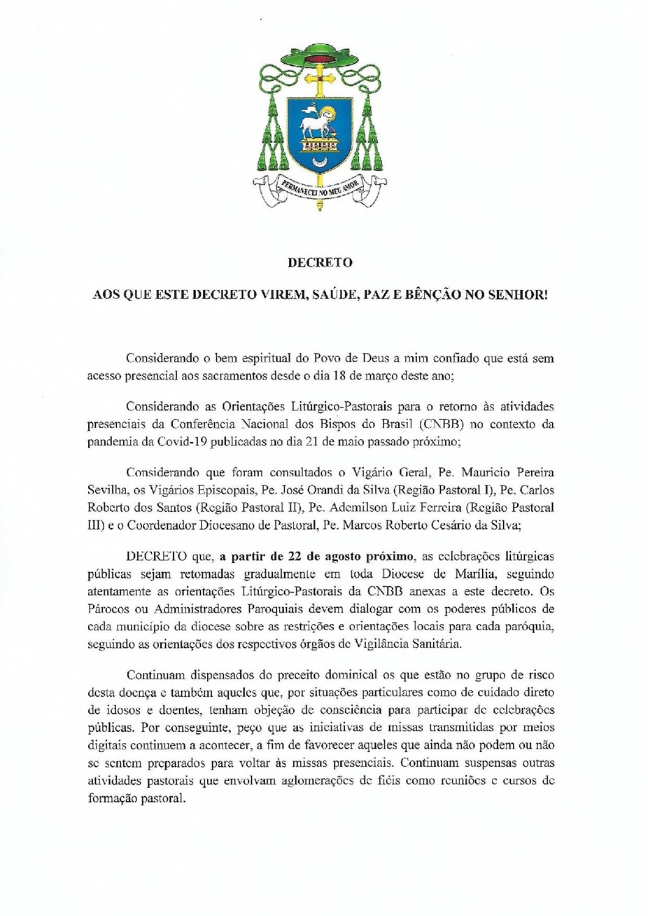 Decreto de 31072020 da Diocese de Mar�lia/SP