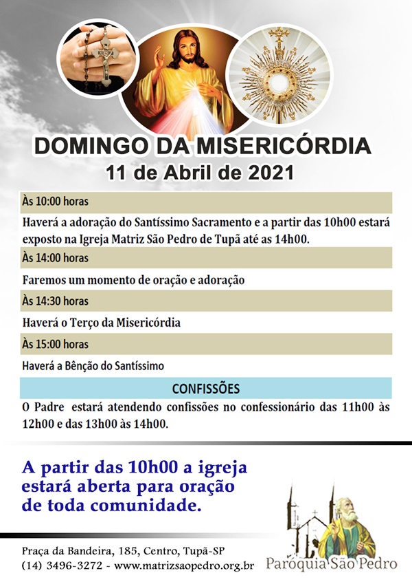 S�o Pedro de Tup� tem programa��o para o Domingo da Miseric�rdia