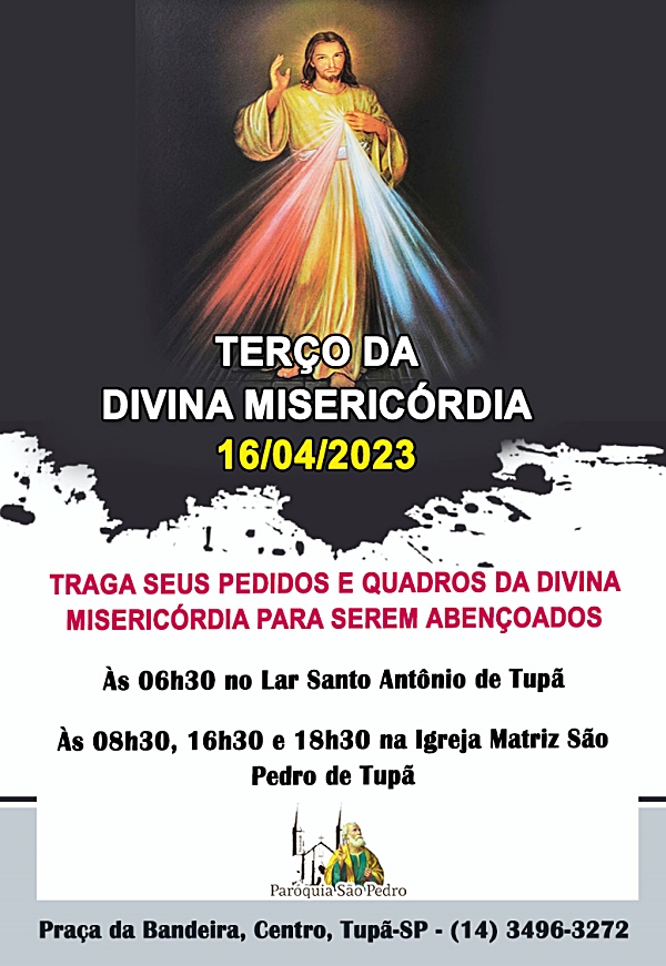 São Pedro de Tupã realizará terço antes das missas no domingo da divina misericordia São Pedro de Tupã realizará terço antes das missas no domingo da divina misericordia