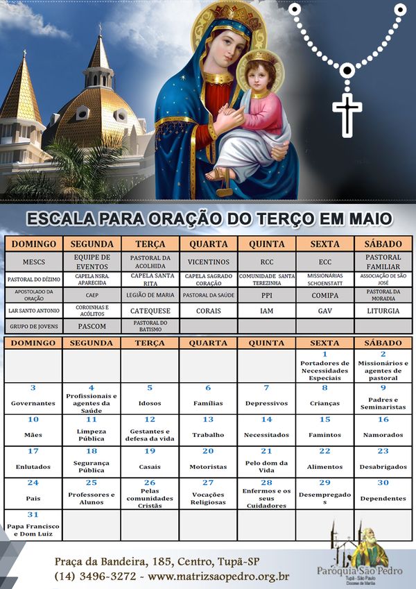 ESCALA PARA A ORA��O DO TER�O NO M�S DE MAIO