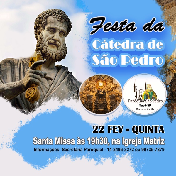 S�o Pedro de Tup� celebar� Festa da C�tedra de S�o Pedro no dia 22 de fevereiro