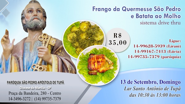 Frango assado da quermesse e batata ao molho acontecer� no dia 13 de setembro