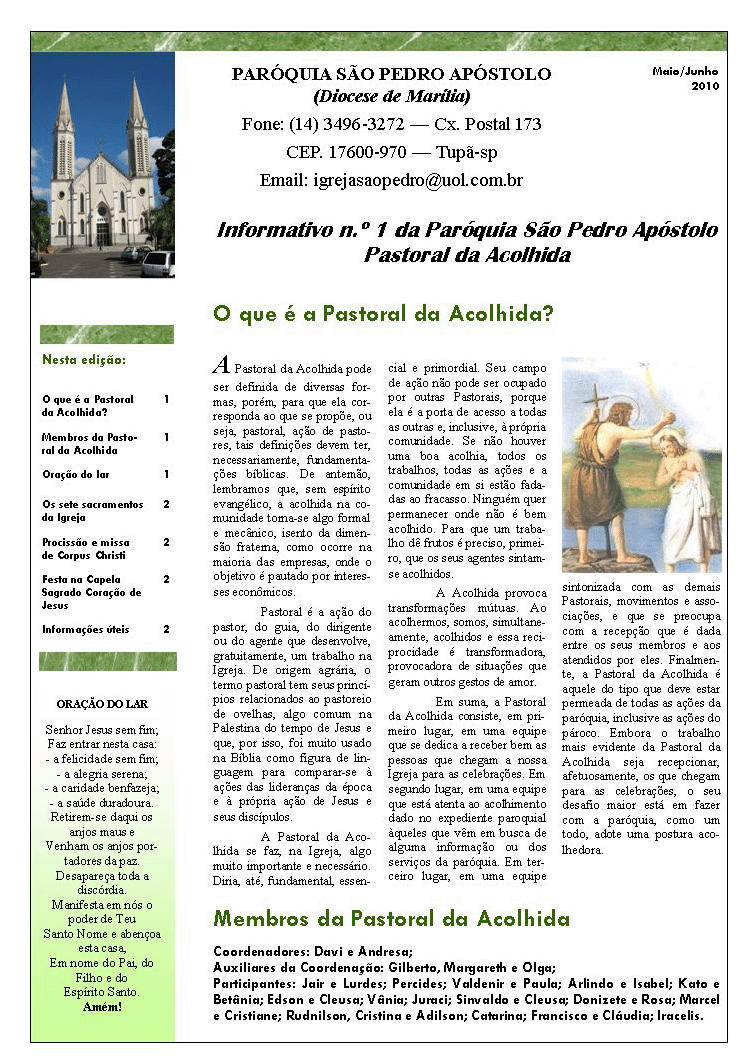 Par�quia S�o Pedro de Tup� - A servi�o do evangelho