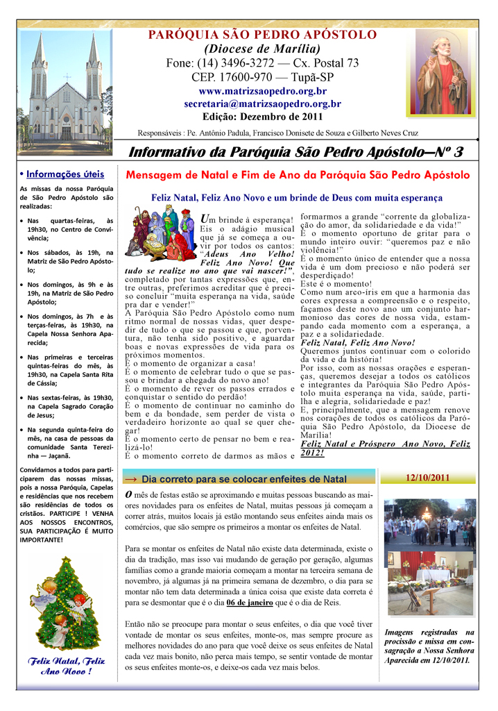 Par�quia S�o Pedro de Tup� - A servi�o do evangelho