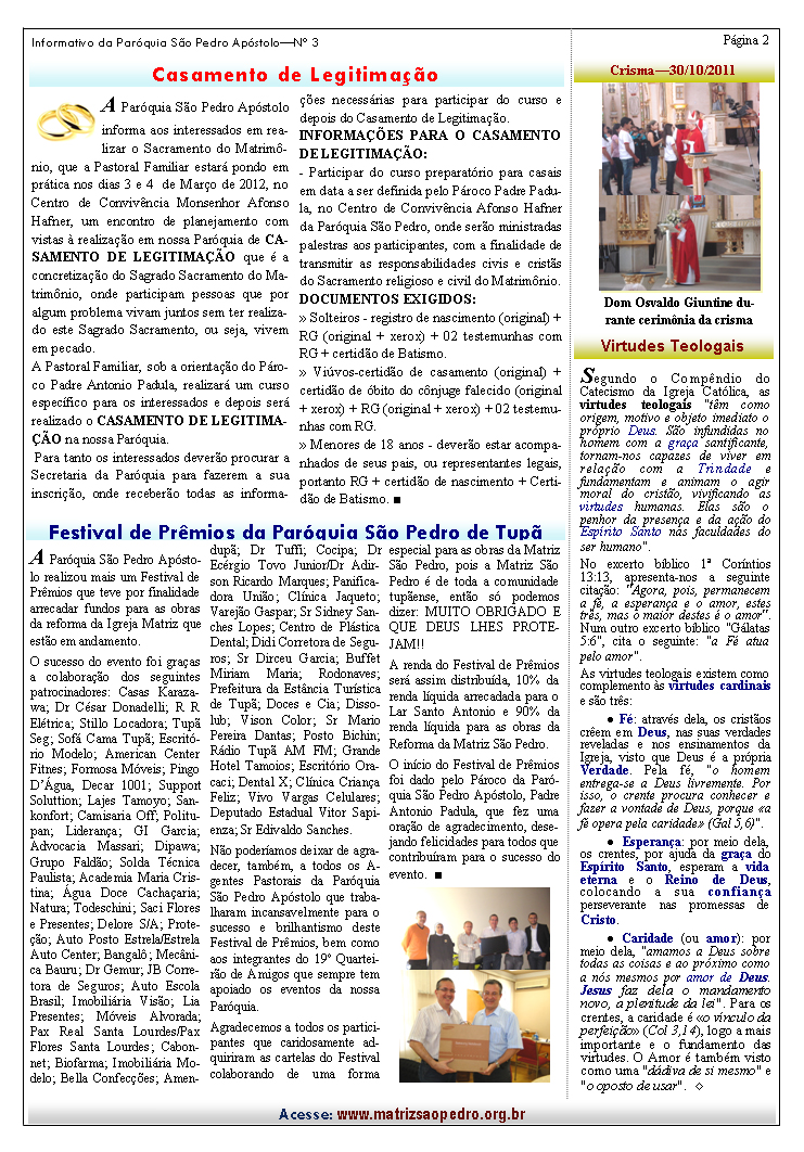 Par�quia S�o Pedro de Tup� - A servi�o do evangelho