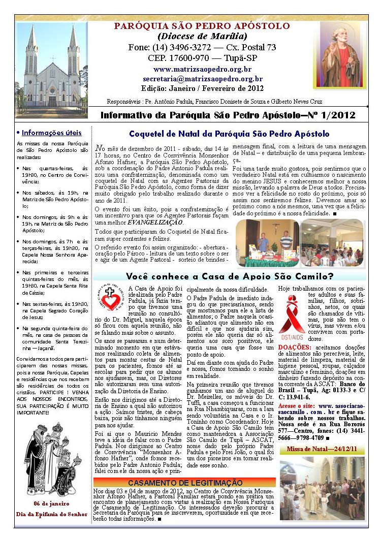 Par�quia S�o Pedro de Tup� - A servi�o do evangelho