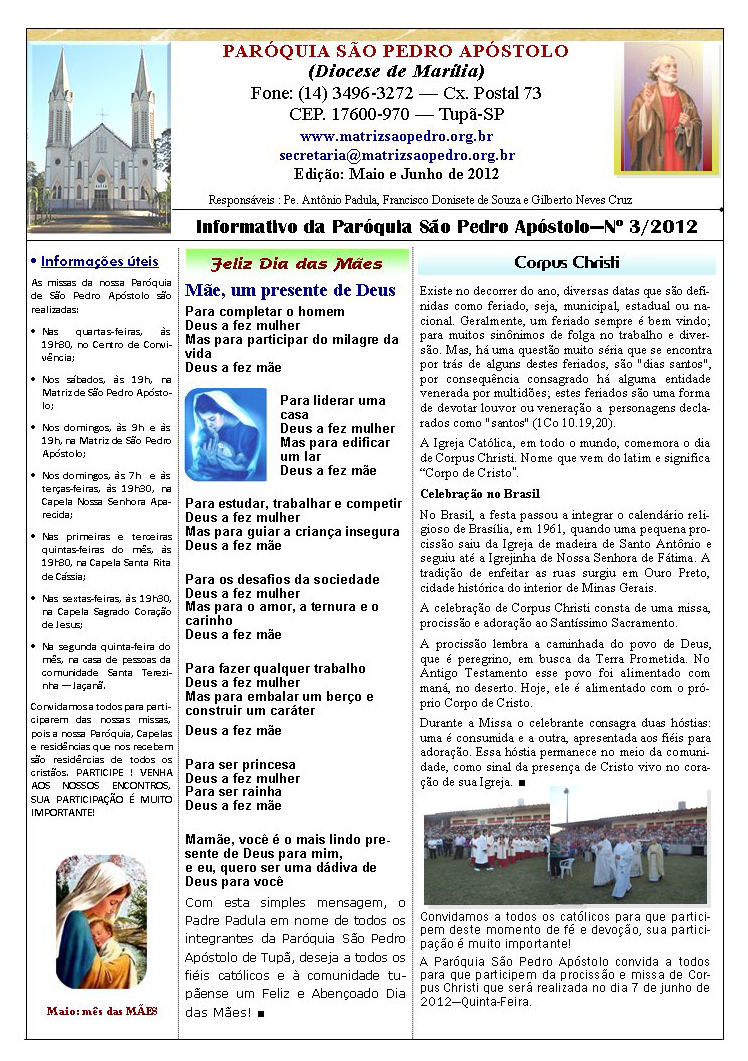 Par�quia S�o Pedro de Tup� - A servi�o do evangelho