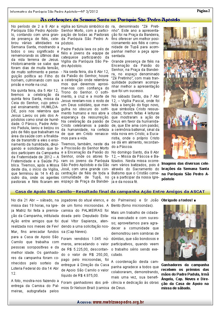 Par�quia S�o Pedro de Tup� - A servi�o do evangelho