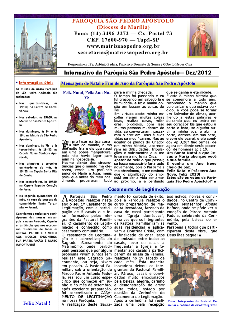 Par�quia S�o Pedro de Tup� - A servi�o do evangelho