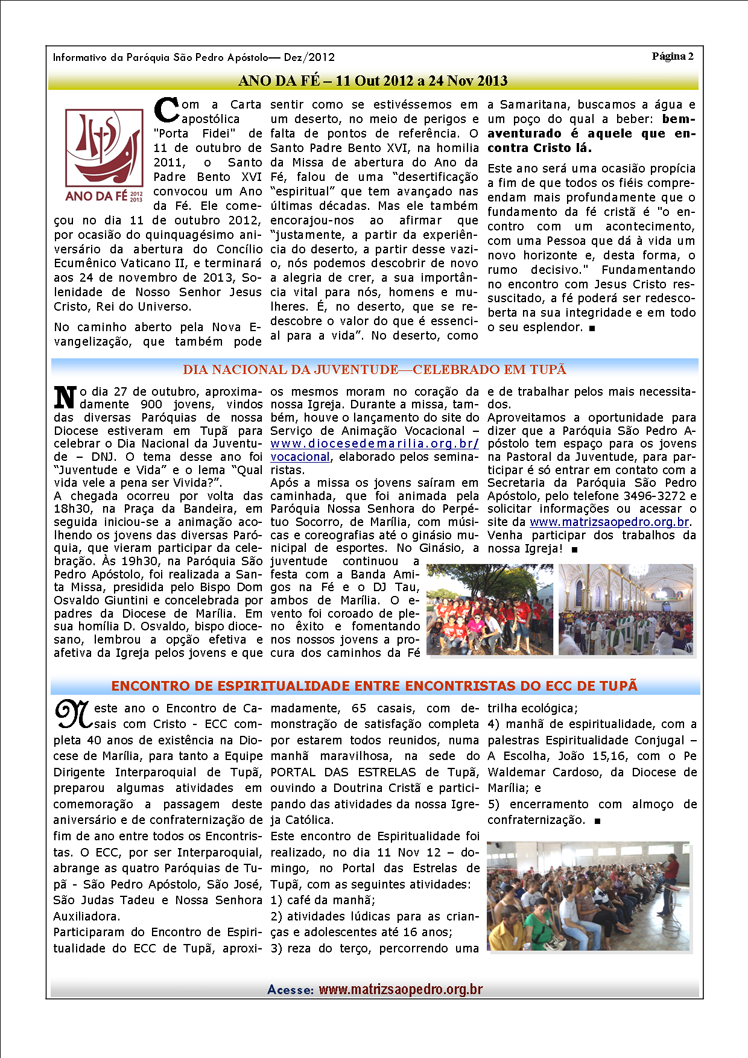 Par�quia S�o Pedro de Tup� - A servi�o do evangelho