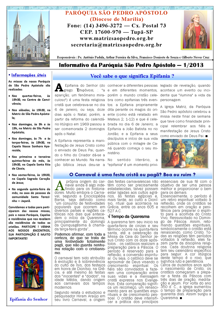 Par�quia S�o Pedro de Tup� - A servi�o do evangelho