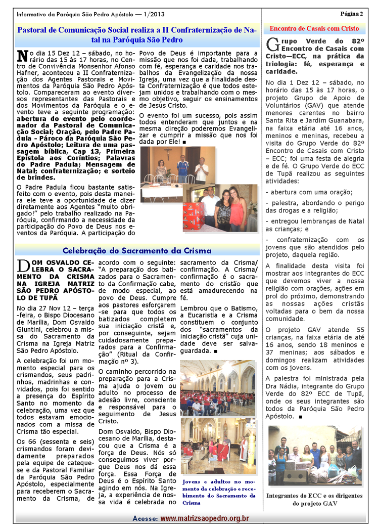 Par�quia S�o Pedro de Tup� - A servi�o do evangelho