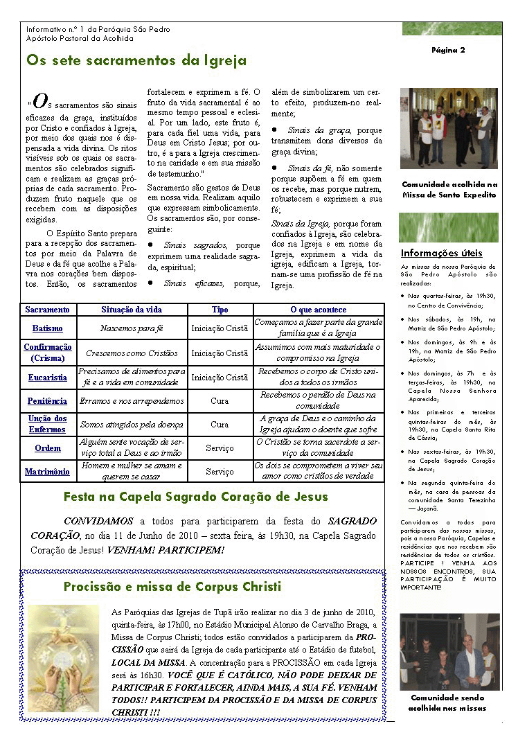 Par�quia S�o Pedro de Tup� - A servi�o do evangelho