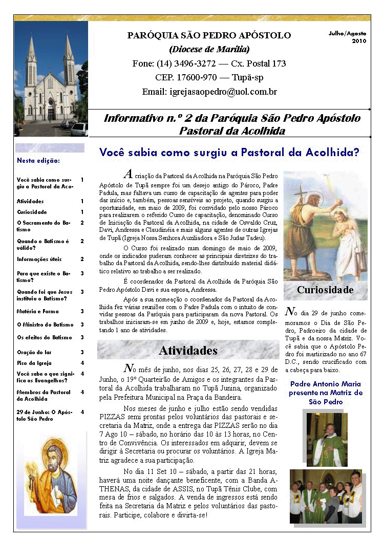 Par�quia S�o Pedro de Tup� - A servi�o do evangelho