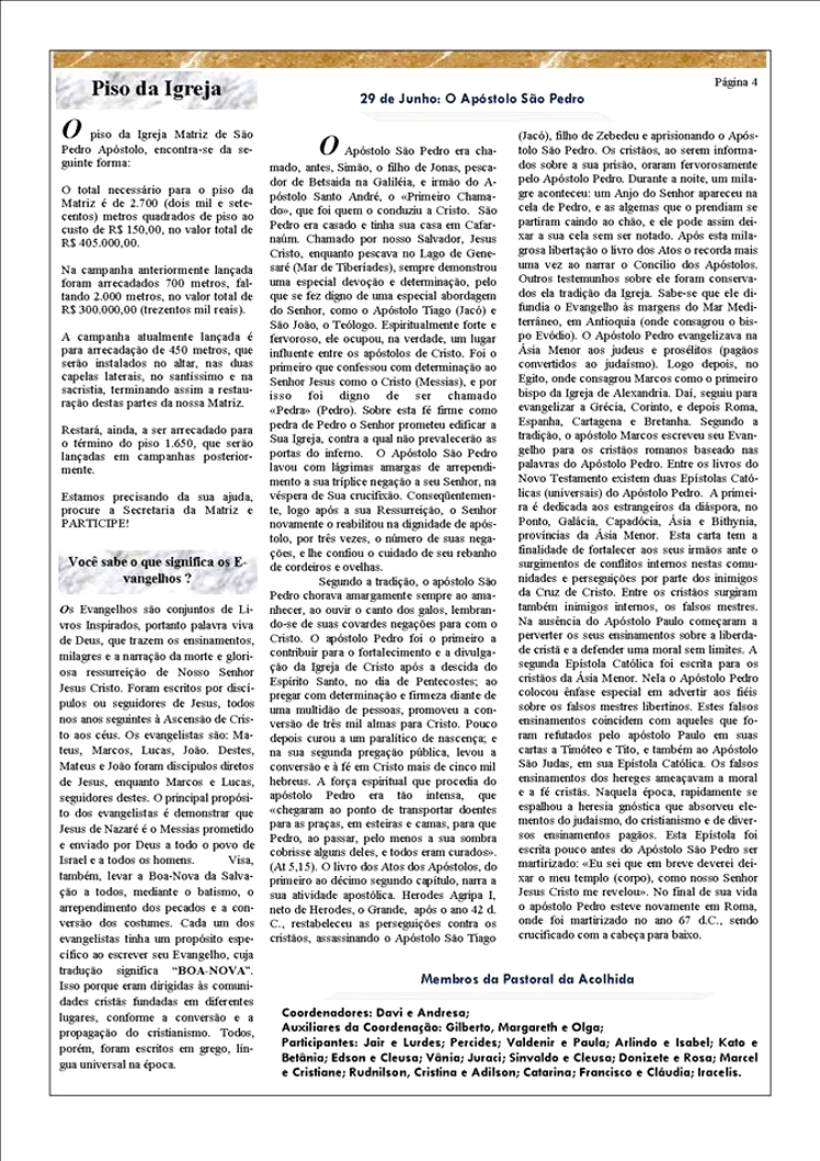 Par�quia S�o Pedro de Tup� - A servi�o do evangelho