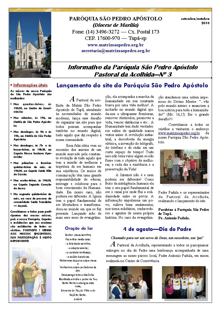 Par�quia S�o Pedro de Tup� - A servi�o do evangelho