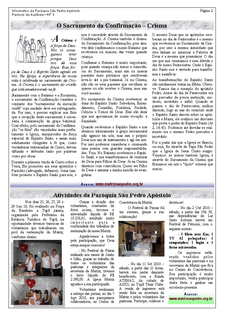 Par�quia S�o Pedro de Tup� - A servi�o do evangelho