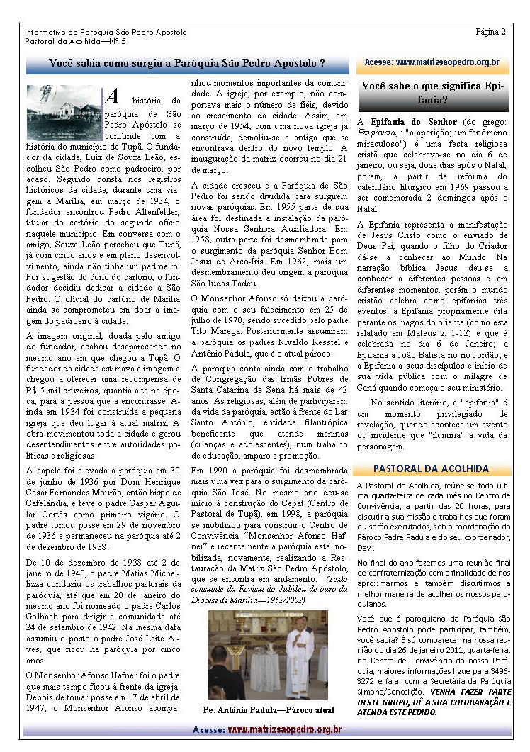 Par�quia S�o Pedro de Tup� - A servi�o do evangelho