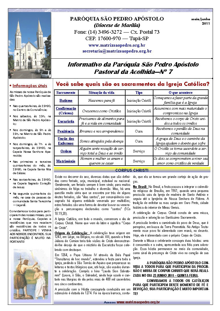 Par�quia S�o Pedro de Tup� - A servi�o do evangelho