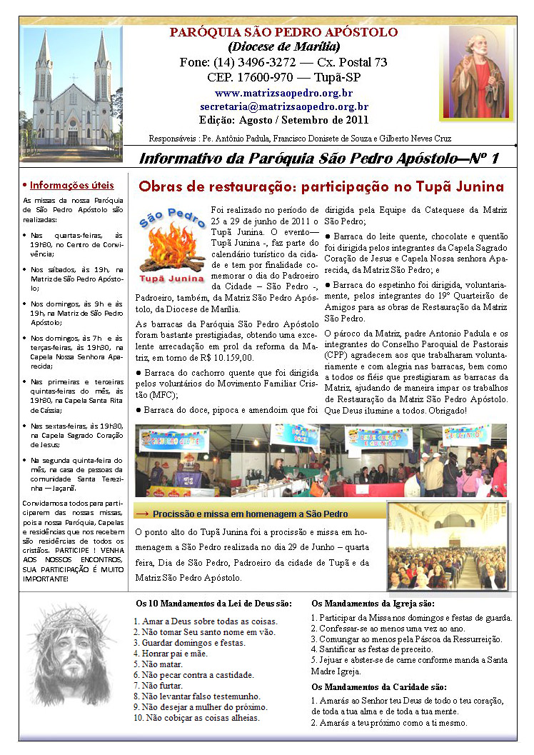 Par�quia S�o Pedro de Tup� - A servi�o do evangelho