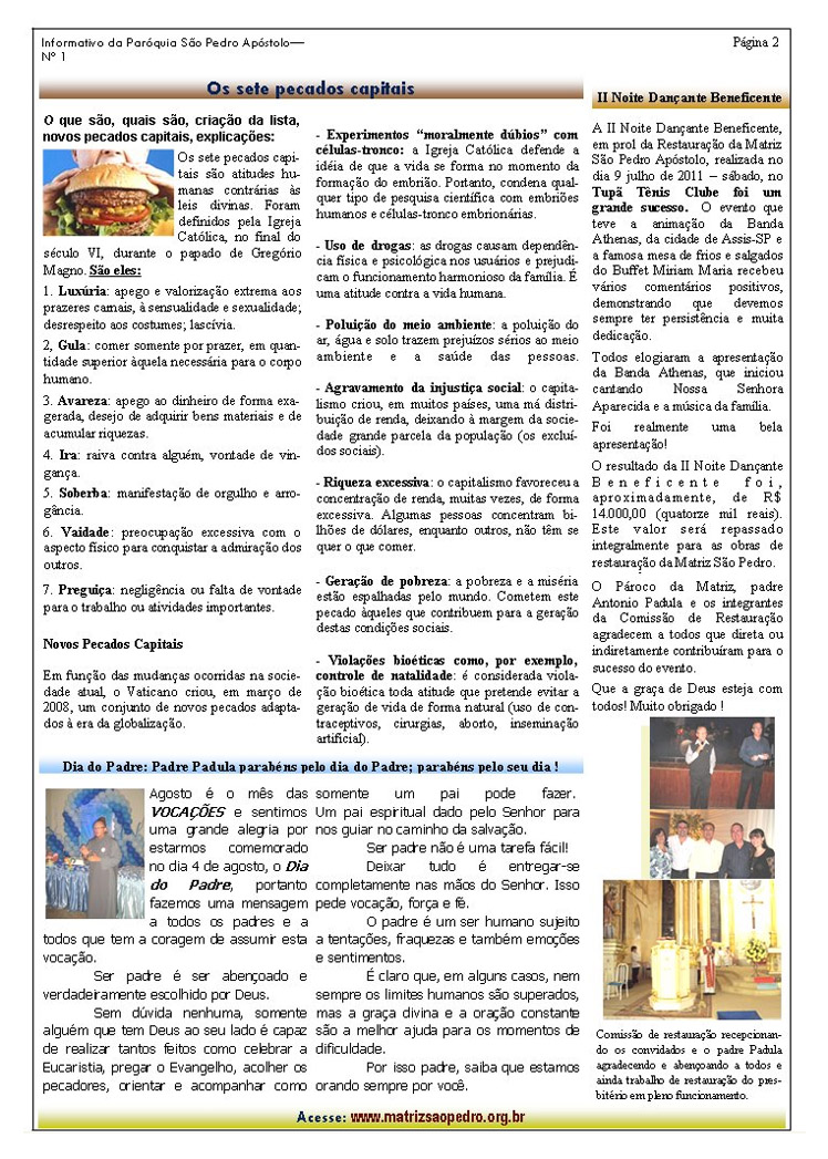 Par�quia S�o Pedro de Tup� - A servi�o do evangelho