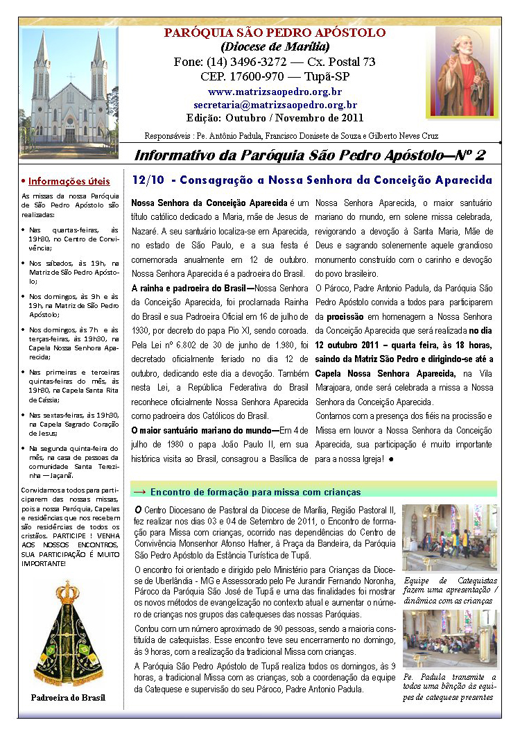 Par�quia S�o Pedro de Tup� - A servi�o do evangelho