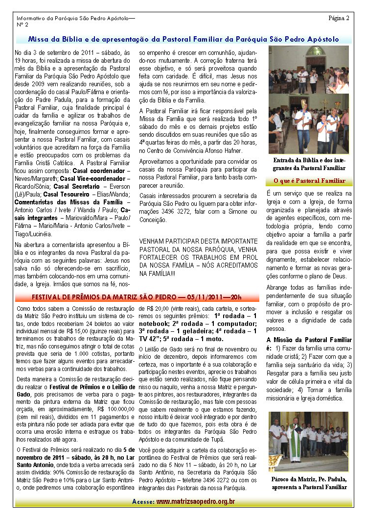 Par�quia S�o Pedro de Tup� - A servi�o do evangelho