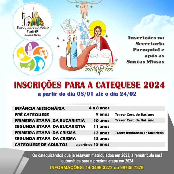 S�o Pedro de Tup� define per�odo de inscri��es para Catequese 2024