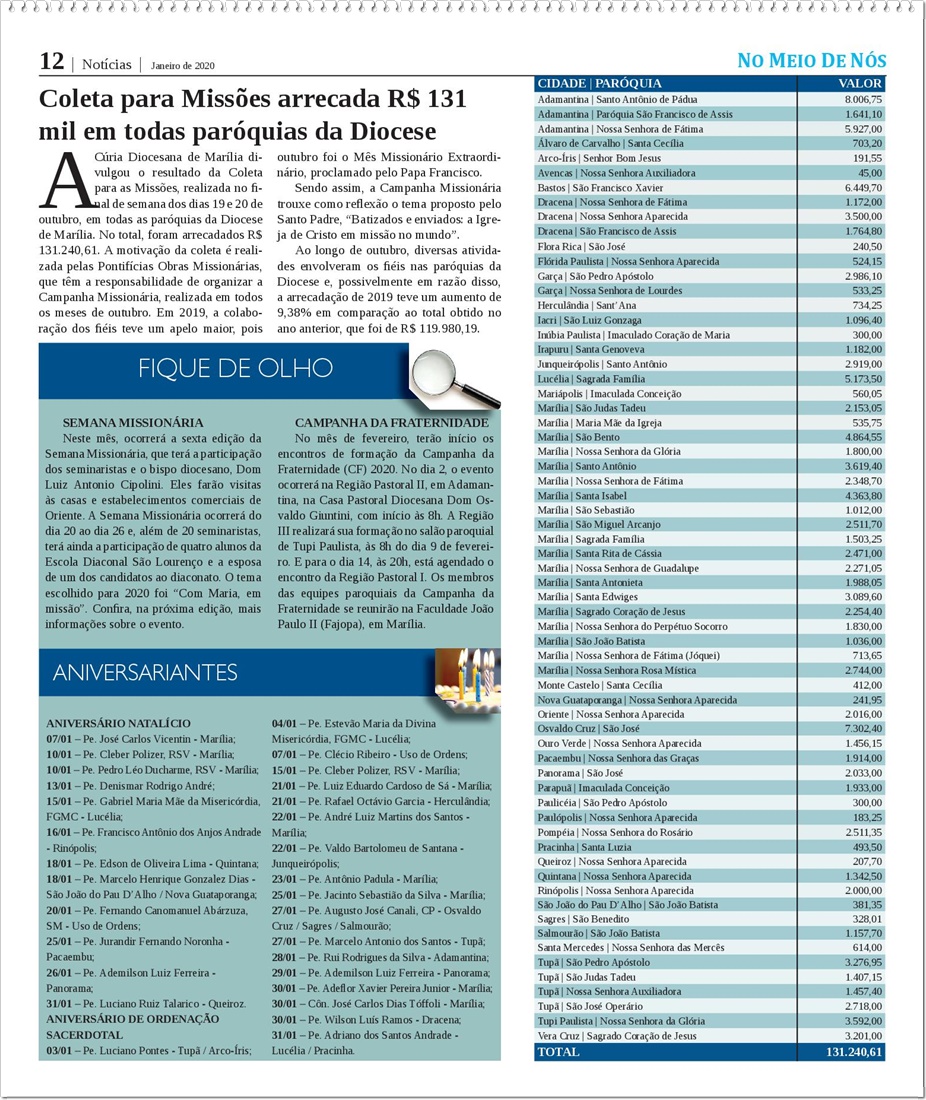 Jornal No Meio de N�s - Diocese de Mar�lia/SP