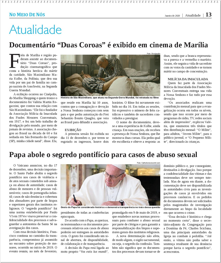 Jornal No Meio de N�s - Diocese de Mar�lia/SP
