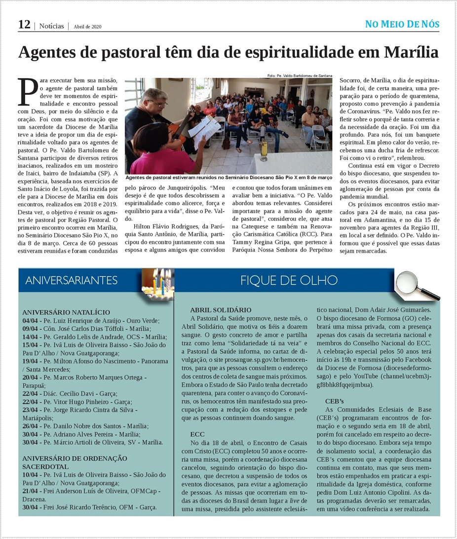 Jornal No Meio de N�s - Diocese de Mar�lia/SP