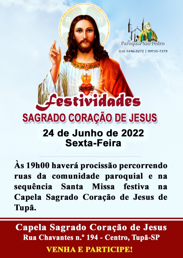 Comunidade do Sagrado Cora��o de Jesus de Tup� celebrar� o seu Padroeiro