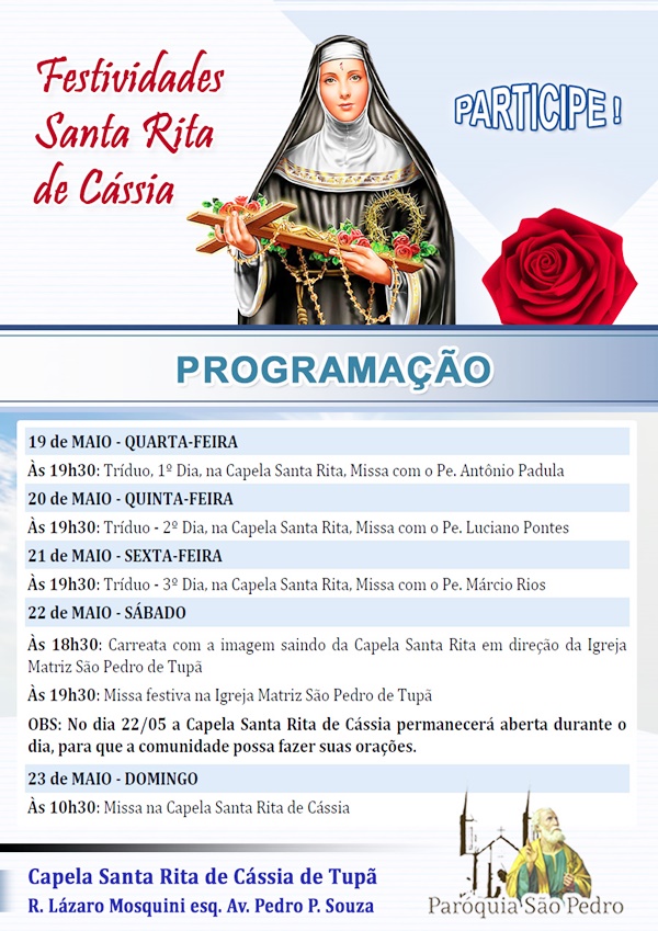 Santa Rita de C�ssia tem programa��o definida para o seu dia