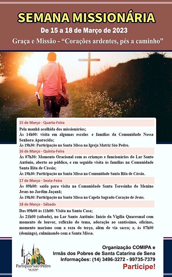 Semana Mission�ria ser� realizada na S�o Pedro de Tup�