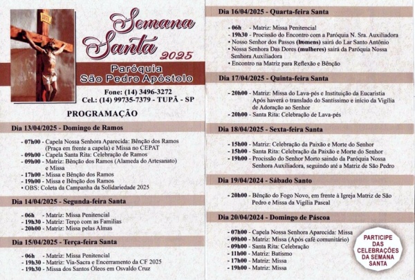 S�o Pedro de Tup� tem Programa��o definida para a Semana Santa 2025
